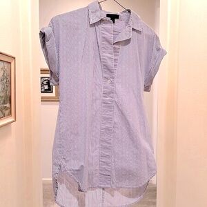 JCrew tunic size 2 women’s blue pinstriped roll cap sleeve. NWOT.